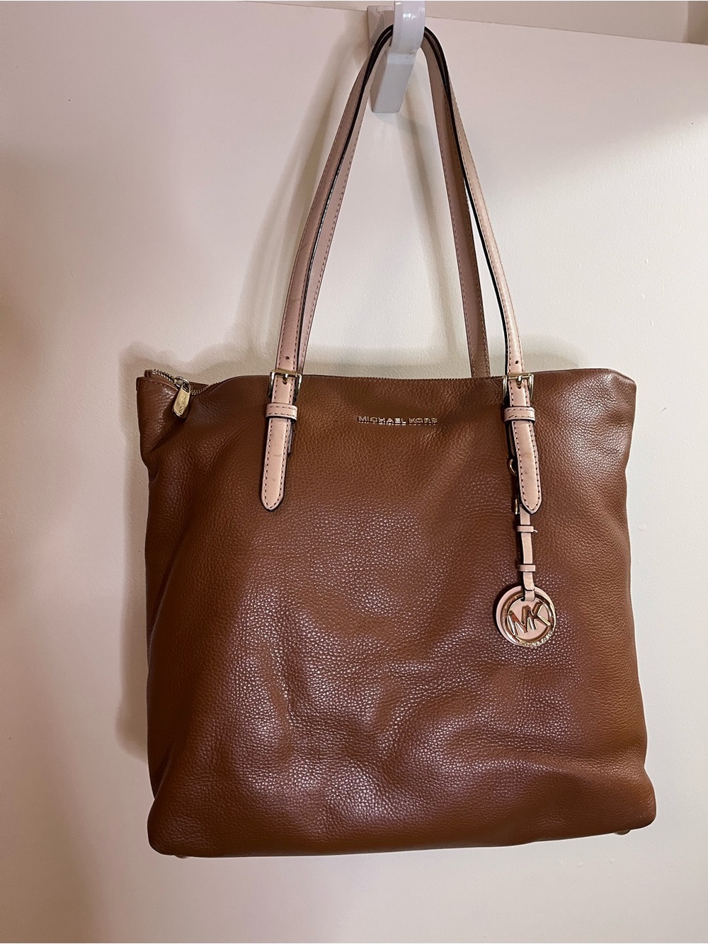 Michael Kors Brown Leather Tote with Beige Straps